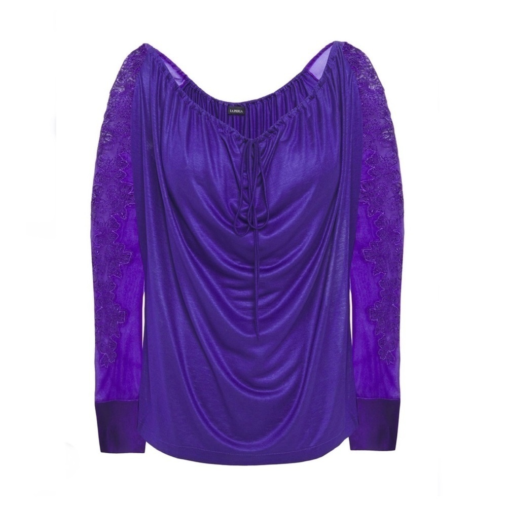 LA PERLA Lace-Trim Blouse In Purple - Picture 3 of 9